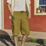 R: Men’s cargo linen shorts MACKAY (Color: Olive; Size: S)