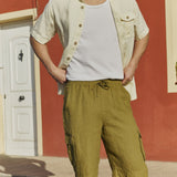 R: Men’s cargo linen shorts MACKAY (Color: Olive; Size: S)