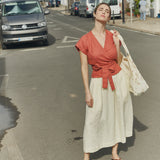 MADRID cropped linen wrap top