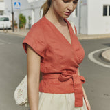 MADRID cropped linen wrap top