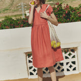 R: Midi NERJA wrap-front linen dress (Color: Deepest Black; Size: XXL)