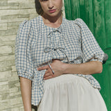 MELINA bow tie linen blouse