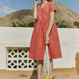 R: Midi NERJA wrap-front linen dress (Color: Deepest Black; Size: XXL)