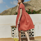 R: Midi NERJA wrap-front linen dress (Color: Deepest Black; Size: XXL)