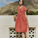 R: Midi NERJA wrap-front linen dress (Color: Deepest Black; Size: XXL)