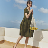 Midi ODESA gathered linen dress