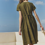 Midi ODESA gathered linen dress