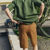 R: Men’s short sleeve linen shirt QUEBEC (Color: Light Butter; Size: S)