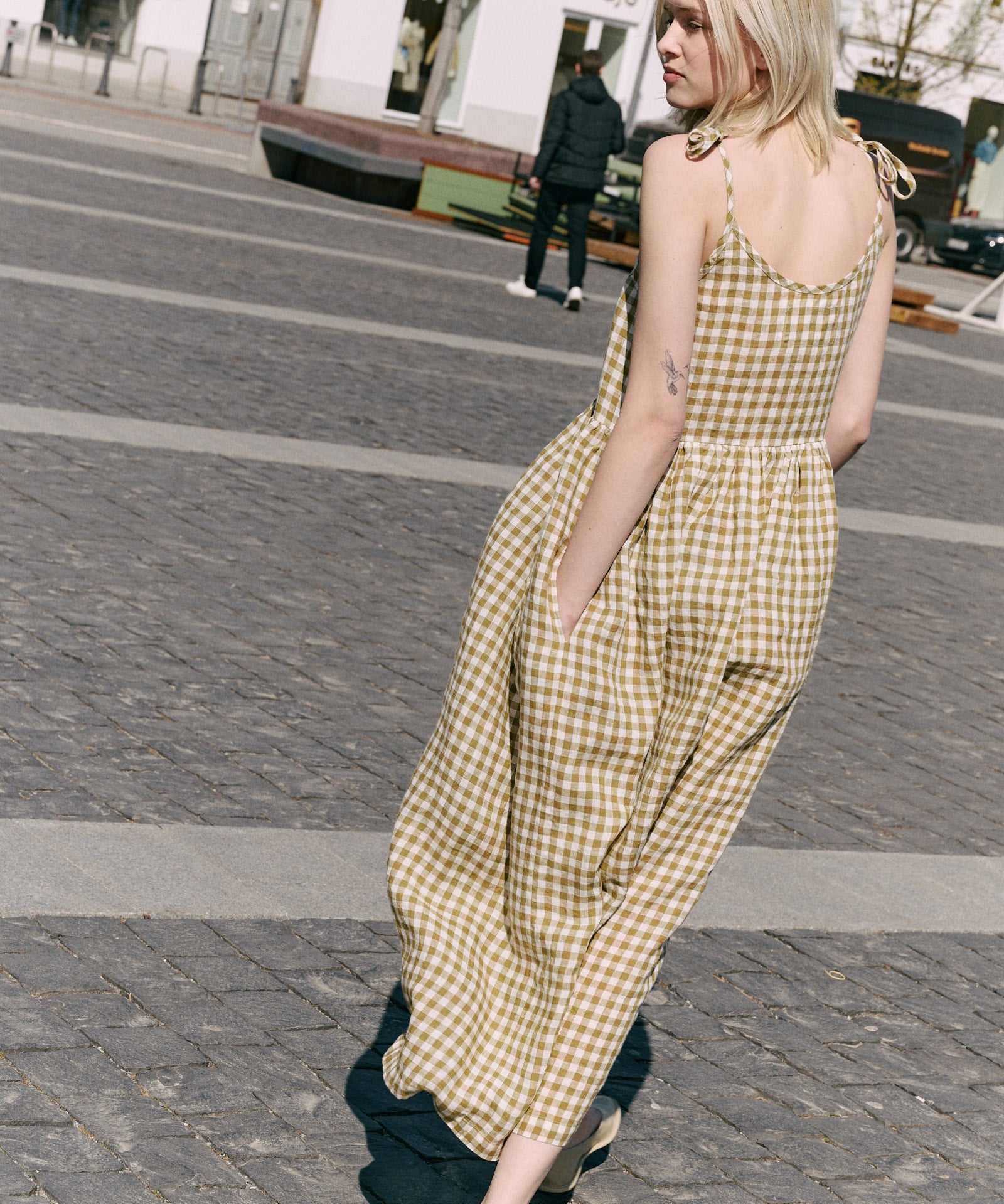 gingham linen dress VILLA long linen dress