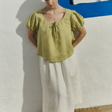 R: MILOS puff sleeve linen blouse (Color: Cream; Size: M/L)
