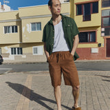R: Men’s short sleeve linen shirt QUEBEC (Color: Light Butter; Size: S)