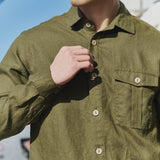 R: Men’s long sleeve linen shirt MONTREAL (Color: Loden Checks; Size: S)