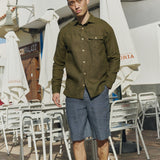 R: Men’s long sleeve linen shirt MONTREAL (Color: Pistachio Mist; Size: S)