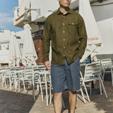R: Men’s long sleeve linen shirt MONTREAL (Color: Pistachio Mist; Size: S)