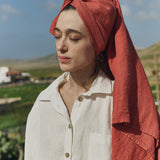 Large linen waffle bath towel