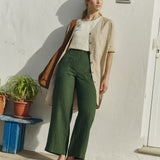 R: SARAH fit and flare linen pants (Color: Deepest Black; Size: S)