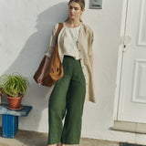 R: SARAH fit and flare linen pants (Color: Deepest Black; Size: S)