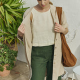 R: BAY cropped linen top (Color: Natural/Grey Stripes; Size: XS)