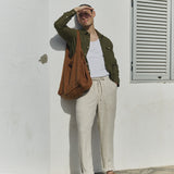 R: Men’s casual linen pants ONTARIO (Color: Beige; Size: M)