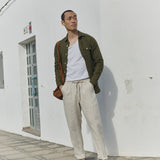 R: Men’s casual linen pants ONTARIO (Color: Beige; Size: M)