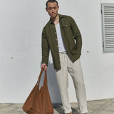 R: Men’s casual linen pants ONTARIO (Color: Beige; Size: M)