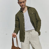 R: Men’s casual linen pants ONTARIO (Color: Beige; Size: M)