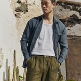 R: Men’s long sleeve linen shirt MONTREAL (Color: Loden Green; Size: S)