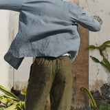 R: Men’s long sleeve linen shirt MONTREAL (Color: Loden Green; Size: S)