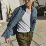 R: Men’s long sleeve linen shirt MONTREAL (Color: Loden Green; Size: S)