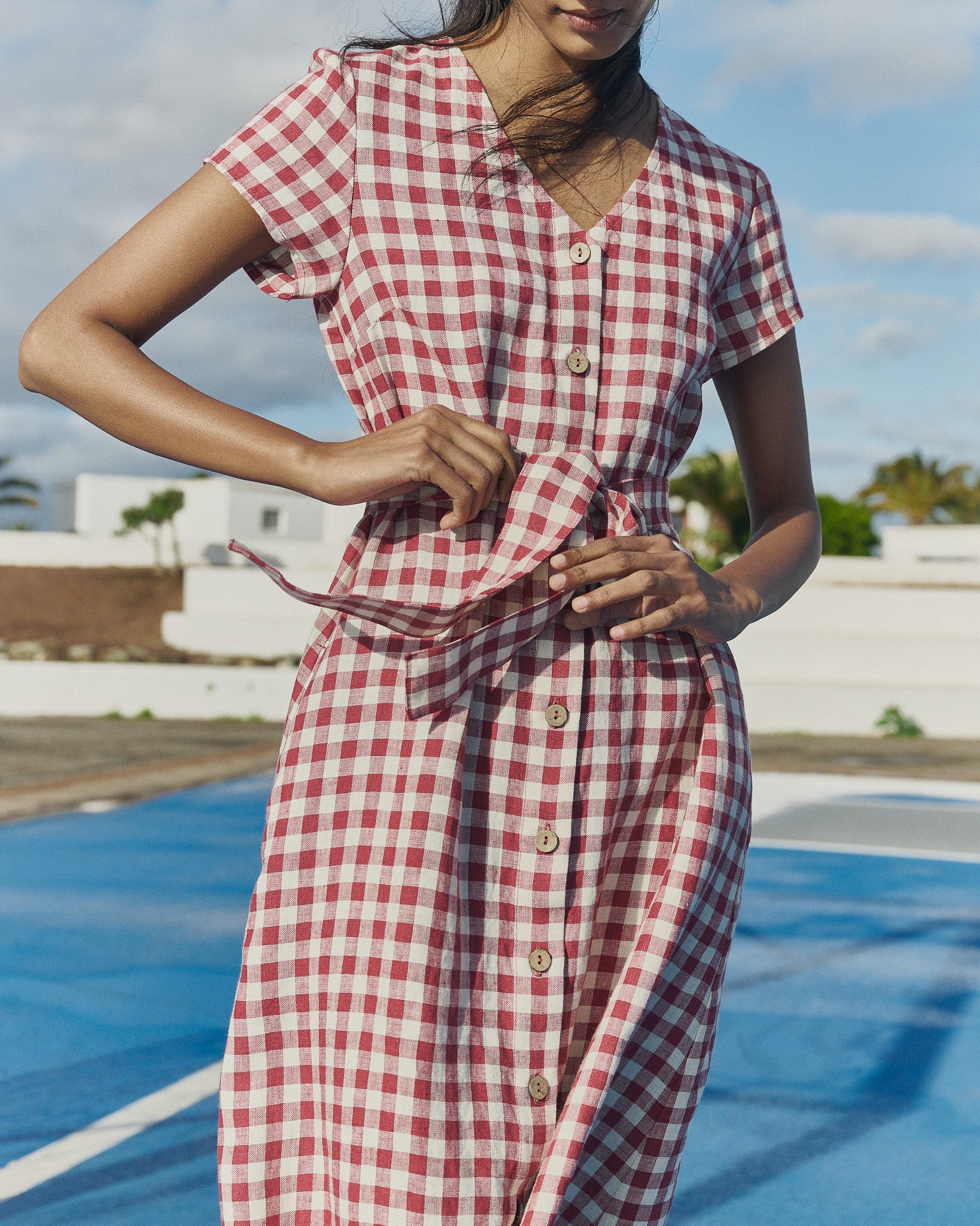 chaperone linen dress Linen Chaperone Red Elise