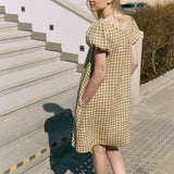 MARI puff sleeve mini linen dress