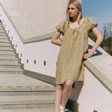 MARI puff sleeve mini linen dress