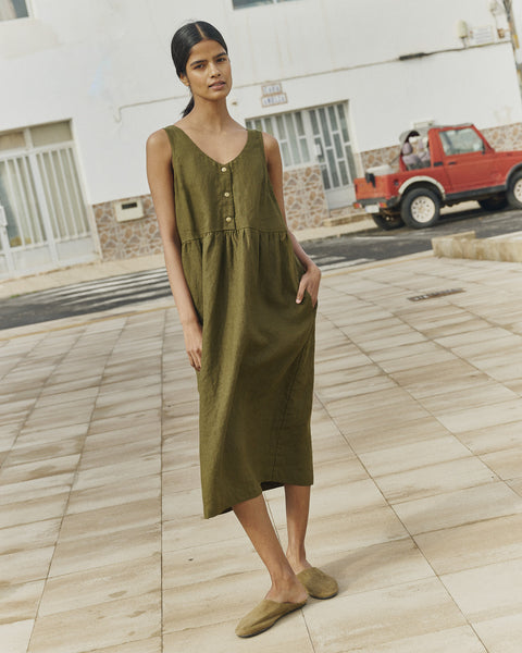 Brown Polka Dot Linen Dress – VALLEY Sleeveless | notPERFECTLINEN