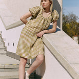 MARI puff sleeve mini linen dress