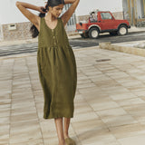 VALLEY front brass snaps linen dress