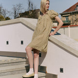 MARI puff sleeve mini linen dress
