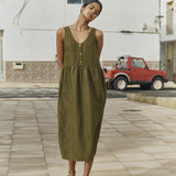 VALLEY front brass snaps linen dress