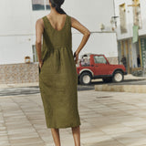 VALLEY front brass snaps linen dress