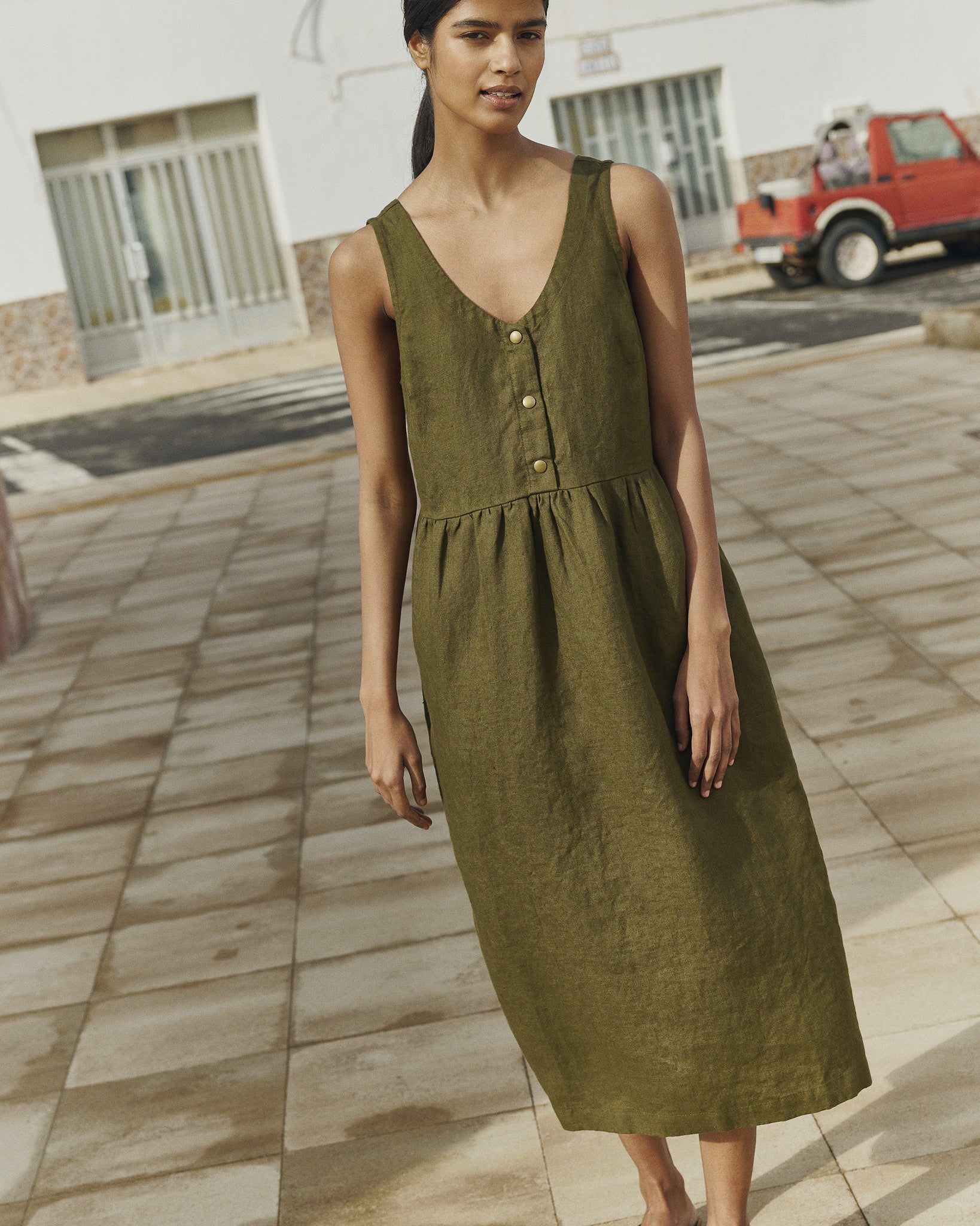 Brown Polka Dot Linen Dress VALLEY Sleeveless | notPERFECTLINEN not PERFECT LINEN Brown Polka Dot Linen Dress VALLEY Sleeveless | notPERFECTLINEN not PERFECT LINEN