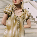 MARI puff sleeve mini linen dress
