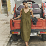 VALLEY front brass snaps linen dress