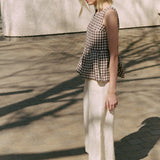 R: EZE linen peplum top (Color: Lightweight Chocolate Gingham; Size: S)