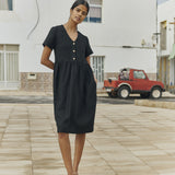 SYMI V-neck linen dress