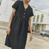 SYMI V-neck linen dress