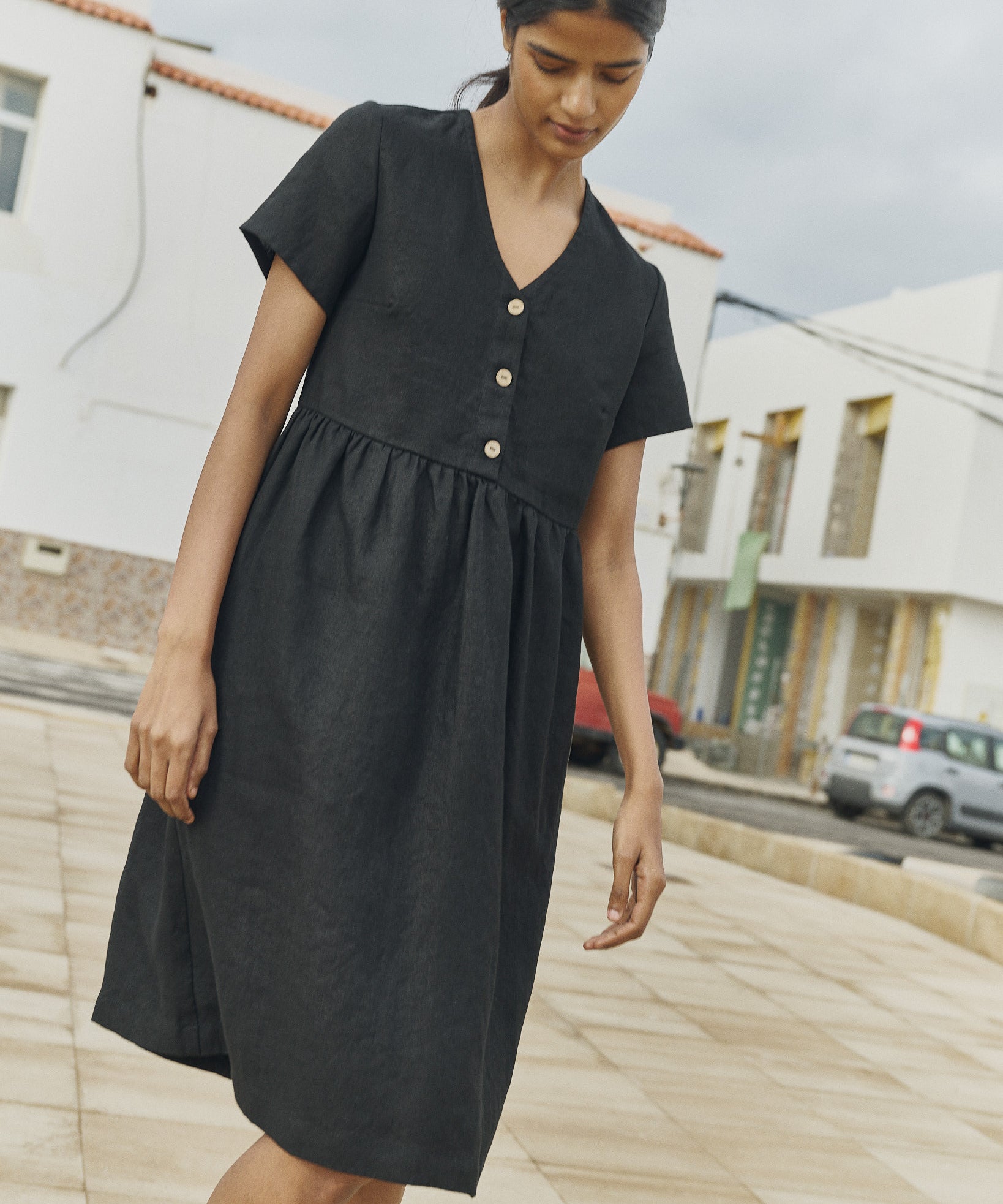 the perfect linen dress REINE waisted linen dress