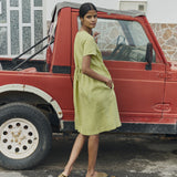 R: SYMI V-neck linen dress (Color: Pistachio Mist; Size: XS - MIDI length)