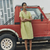 R: SYMI V-neck linen dress (Color: Pistachio Mist; Size: XS - MIDI length)