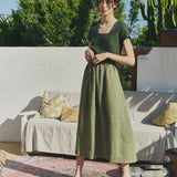 Alba scoop neck fitted linen top