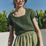 Alba scoop neck fitted linen top