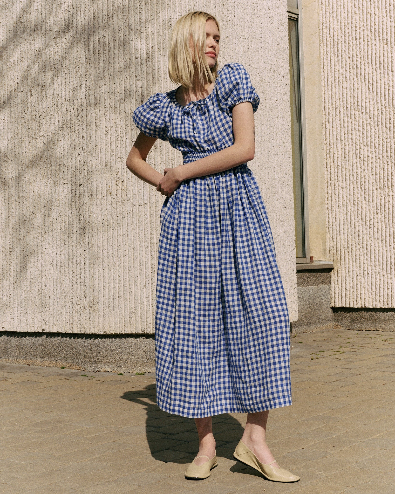 SALINA smocked waist linen dress